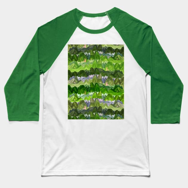 Green Mountains Pattern Baseball T-Shirt by MitaDreamDesign